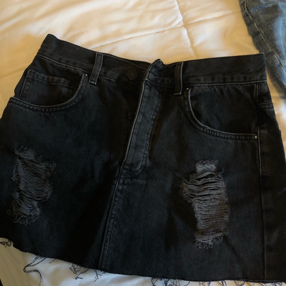 Black ripped jean skirt